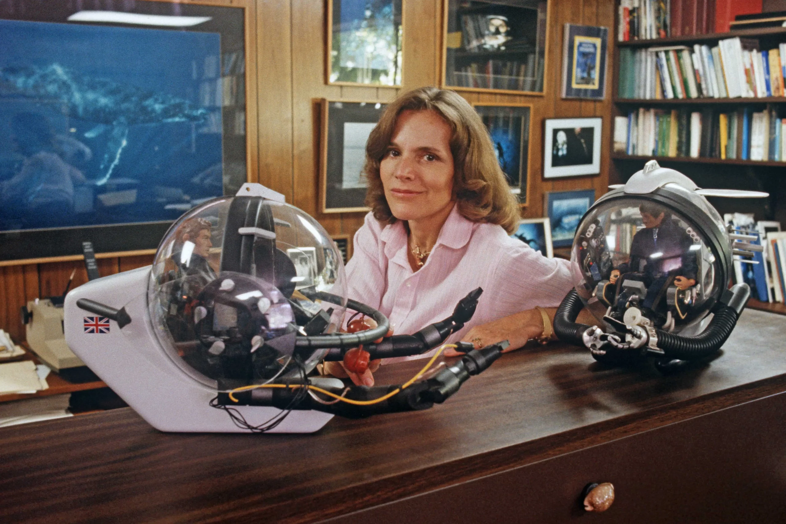 Sylvia Earle with her deep sea exploration vehicles prototypes California USA min